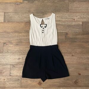 Navy & White Sleeveless Romper with Bow Detail Size S